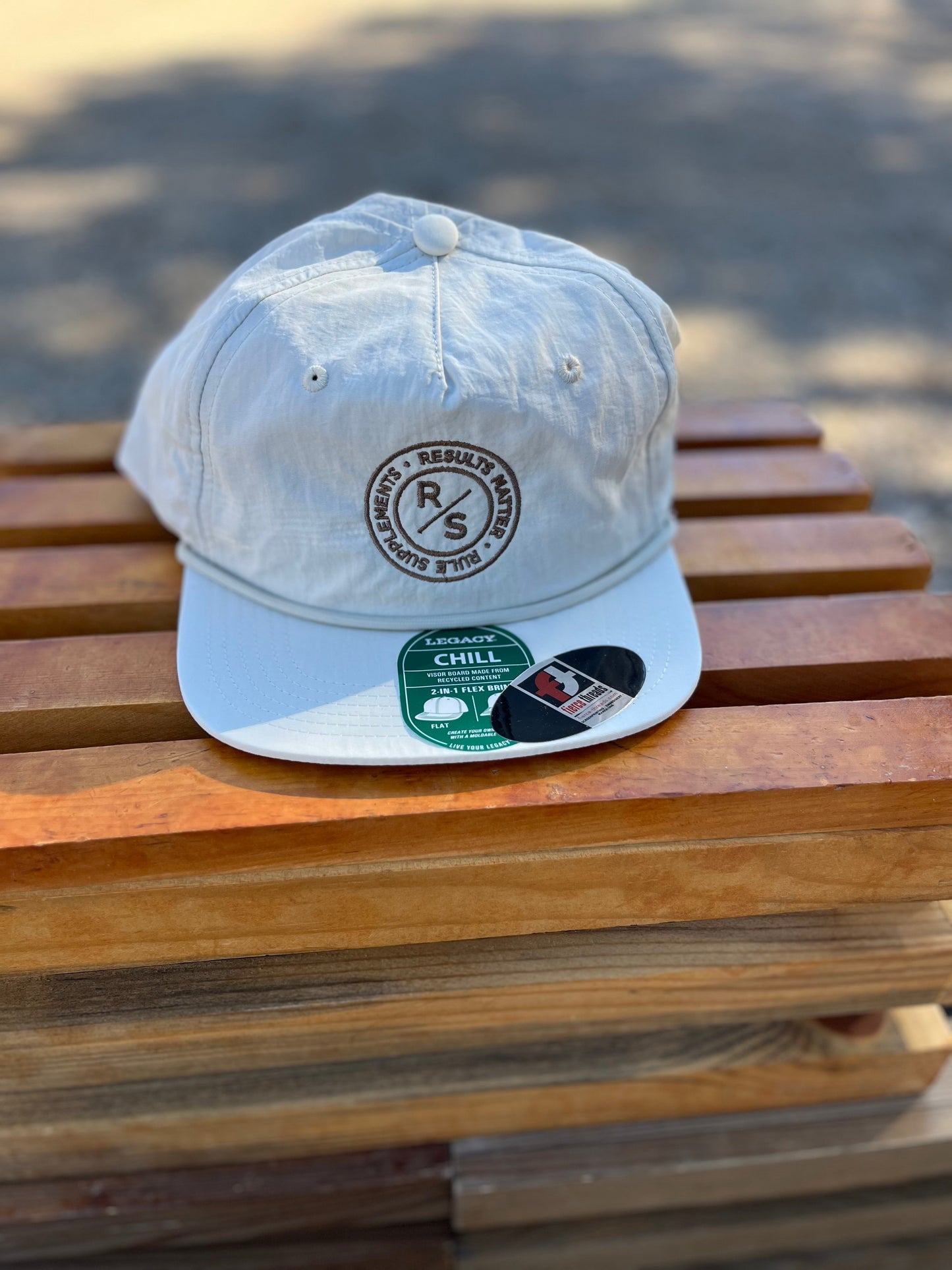 Rule Supplements Hat Flat White with Brown Stitching