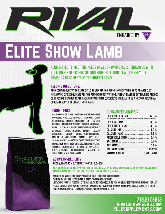 Rival Elite Show Lamb -10 bags per pallet quantity minimum